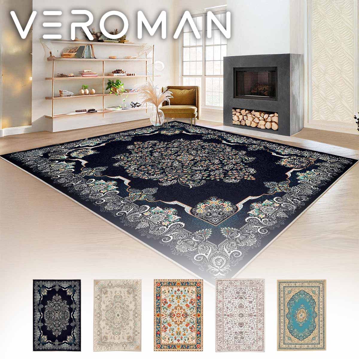 VeroMan レトロ エスニック風 ラグ カーペット 絨毯 洗える 折りたたみ