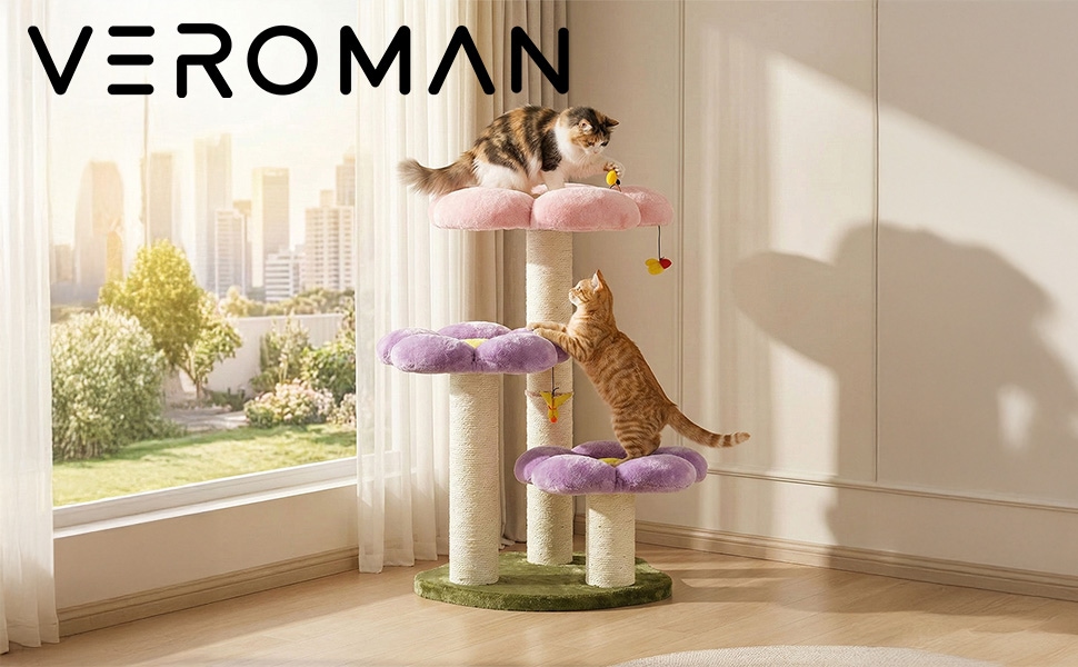 VeroMan キャットタワー 大型猫対応 豪華フラワーデザイン 花型