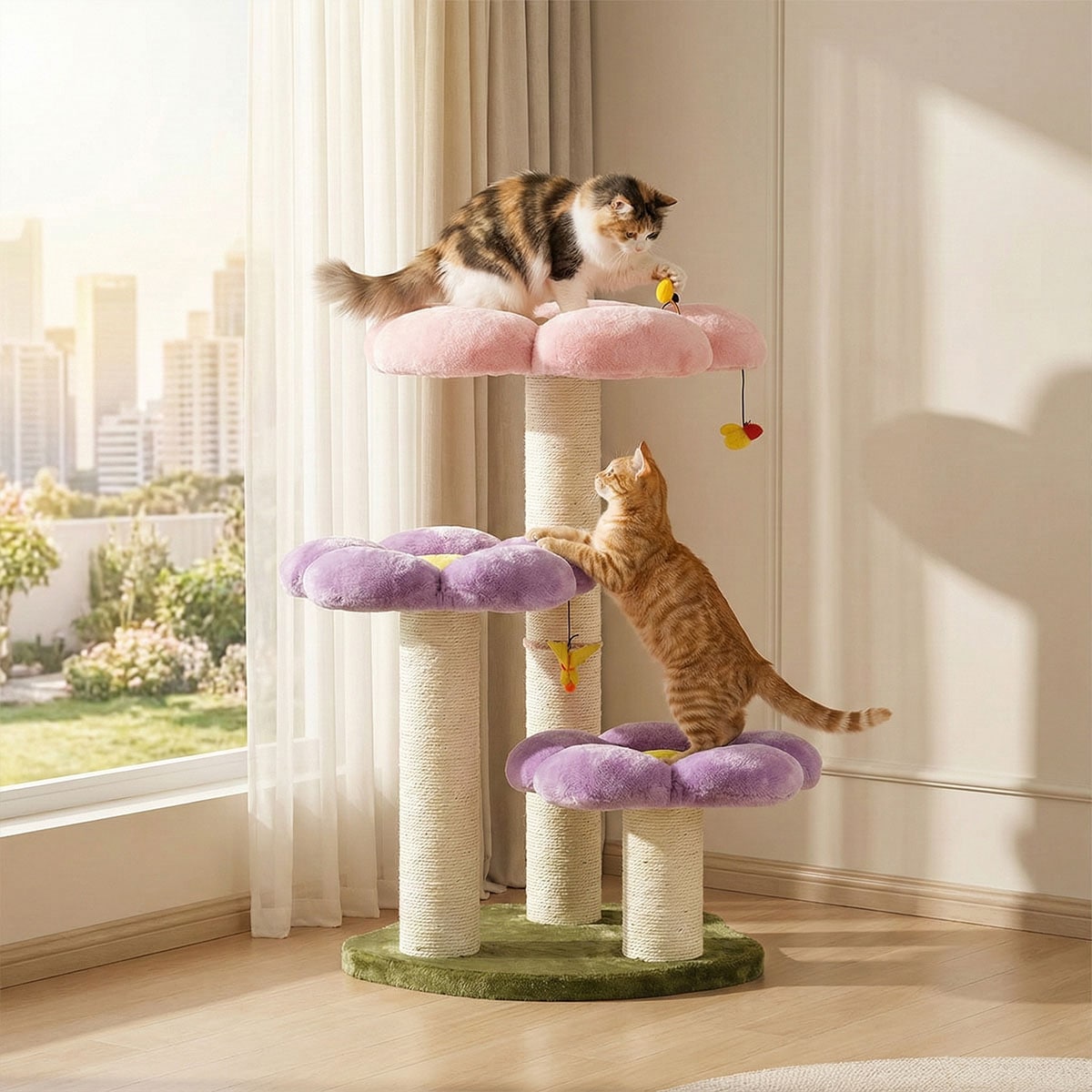 VeroMan キャットタワー 大型猫対応 豪華フラワーデザイン 花型
