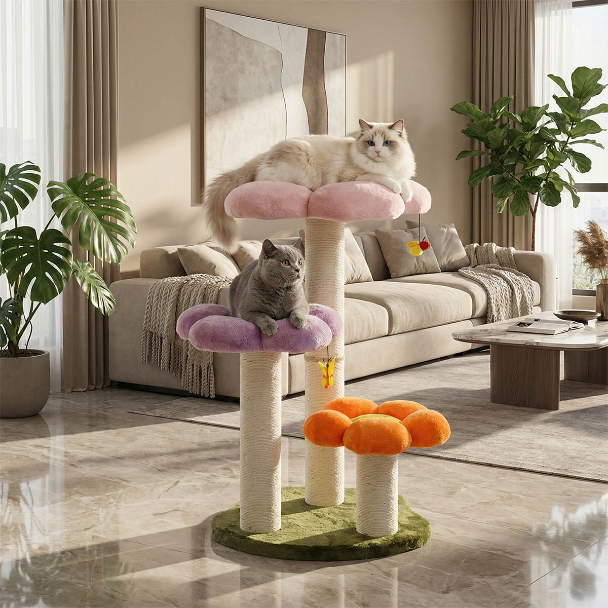 VeroMan キャットタワー 大型猫対応 豪華フラワーデザイン 花型