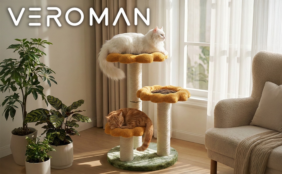 VeroMan キャットタワー 大型猫対応 豪華フラワーデザイン 花型 