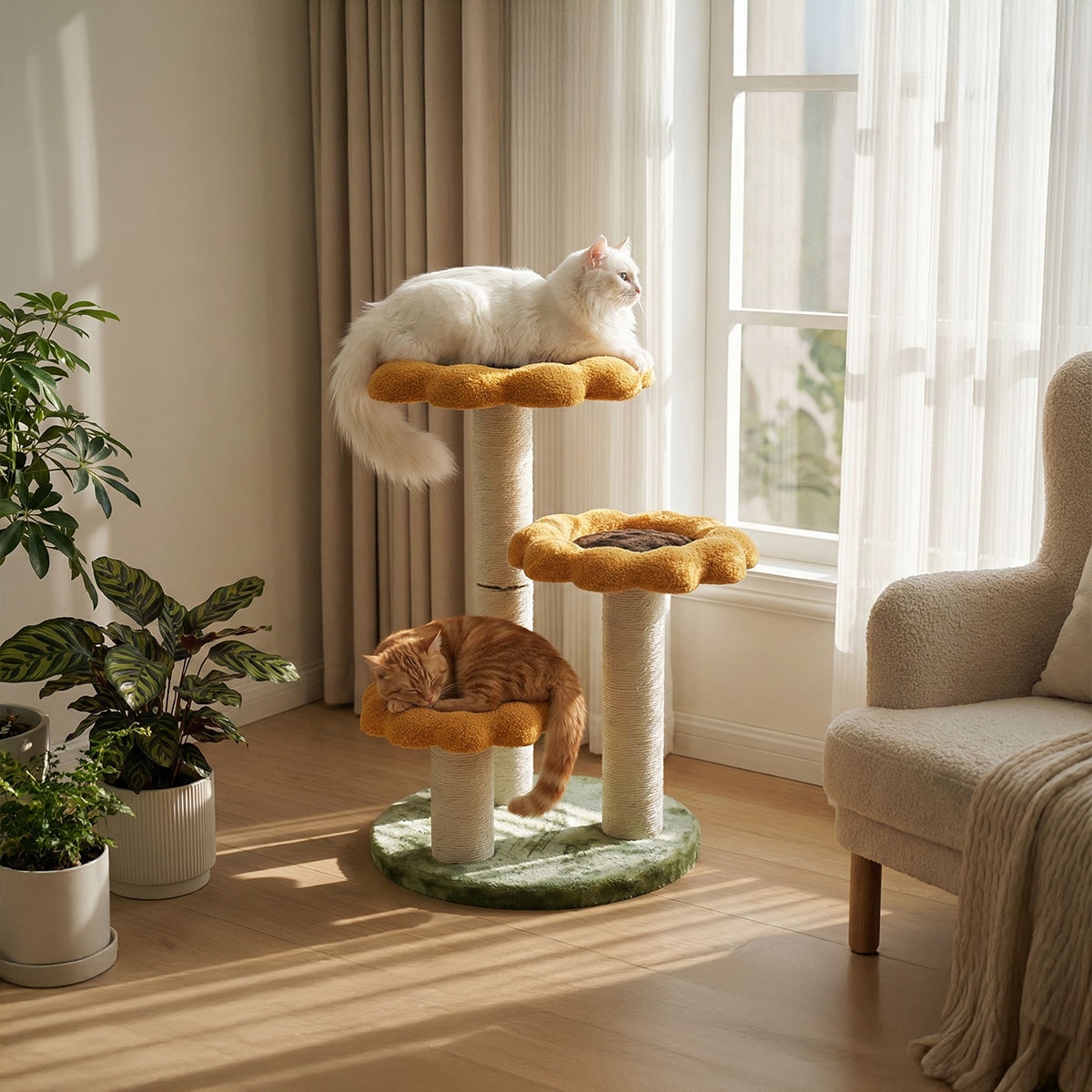 VeroMan キャットタワー 大型猫対応 豪華フラワーデザイン 花型