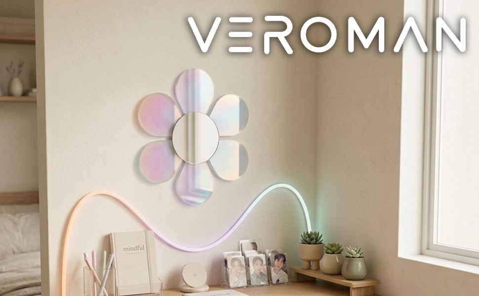 VeroMan 鏡 ミラー 壁掛け 小物 反射 透明 クリア 花 フラワー