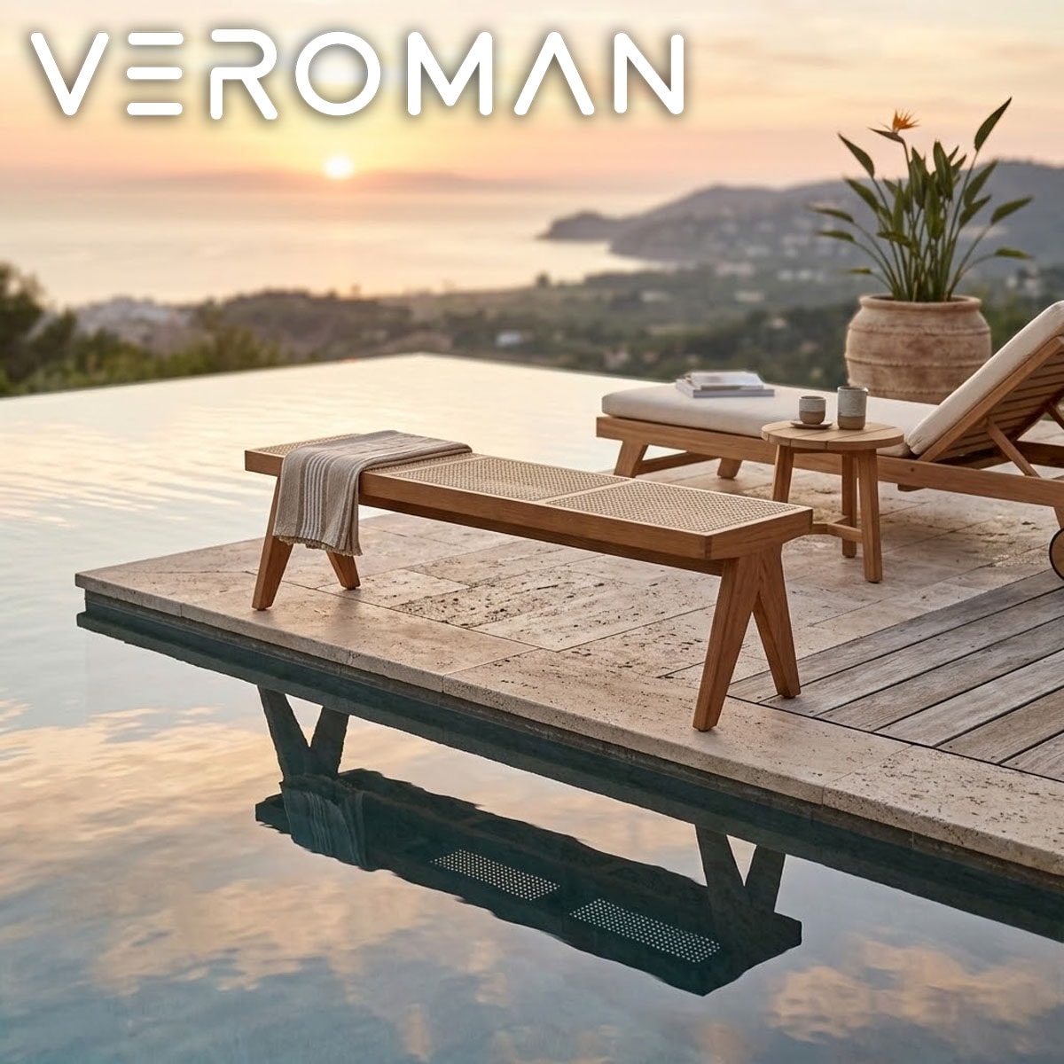 3人掛け] VeroMan ラタン ベンチ ウッド ダイニングチェア 椅子 安定