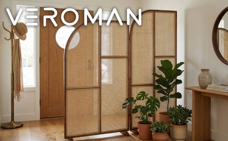VeroMan ラタン屏風 ラタン編みスクリーン 間仕切り パーテーション