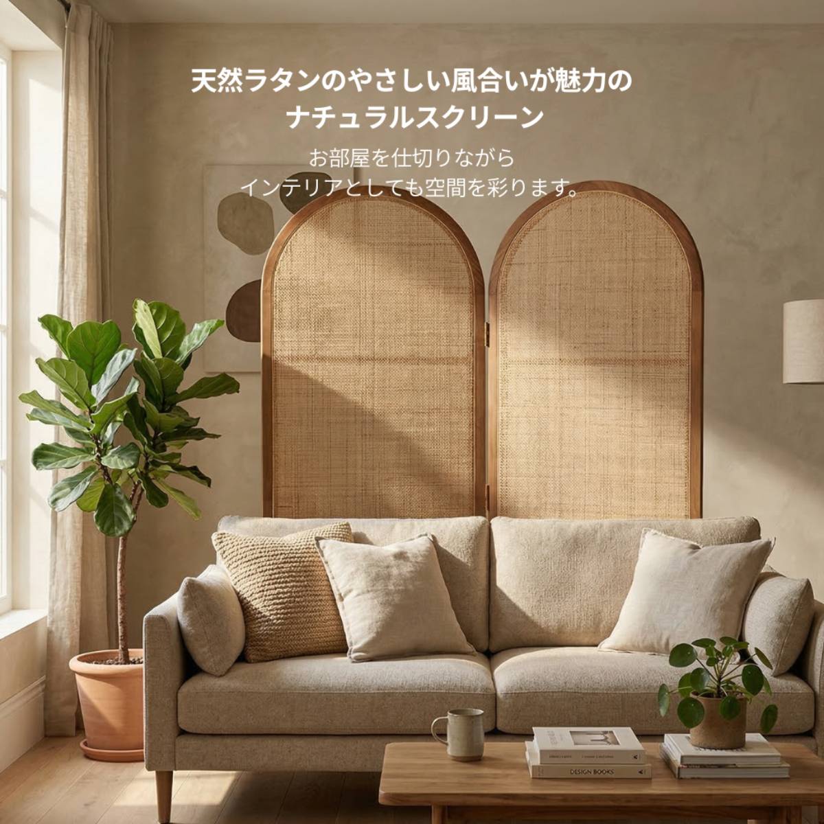 VeroMan ラタン屏風 ラタン編みスクリーン 2連 パーテーション