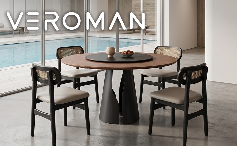 韓国　円形ダイニングテーブル 120cm] VeroMan 円形ダイニングテーブルセット 120cm 回転盤付き 4人用