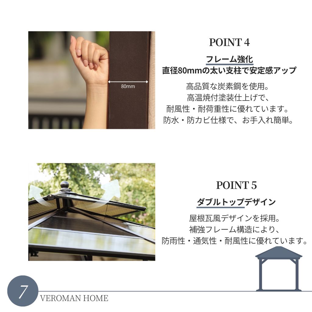 250cm・テーブル・ベンチ・カーテン込み] VeroMan あずまや サン