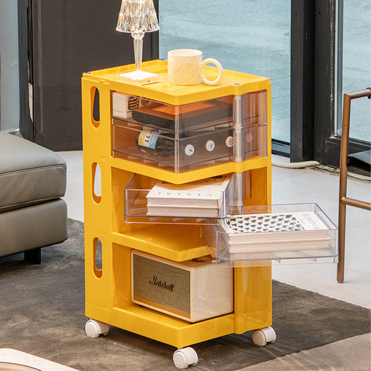 VeroMan カラーラック 5段 キャスター付き 引き出し付き 収納 ラック