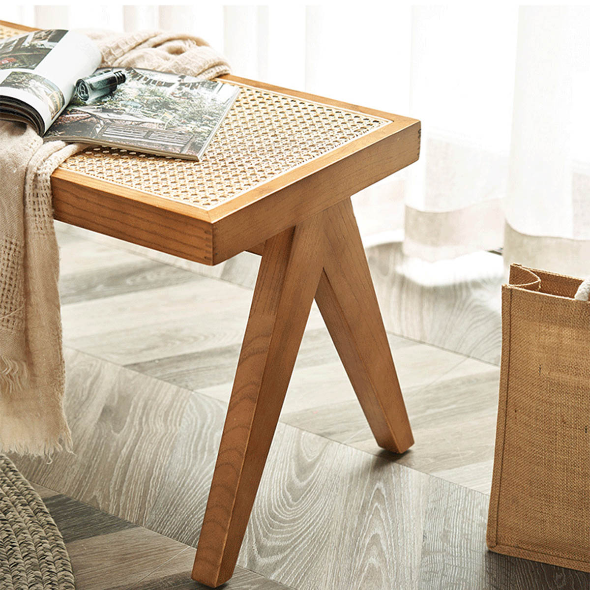 3人掛け] VeroMan ラタン ベンチ ウッド ダイニングチェア 椅子 安定