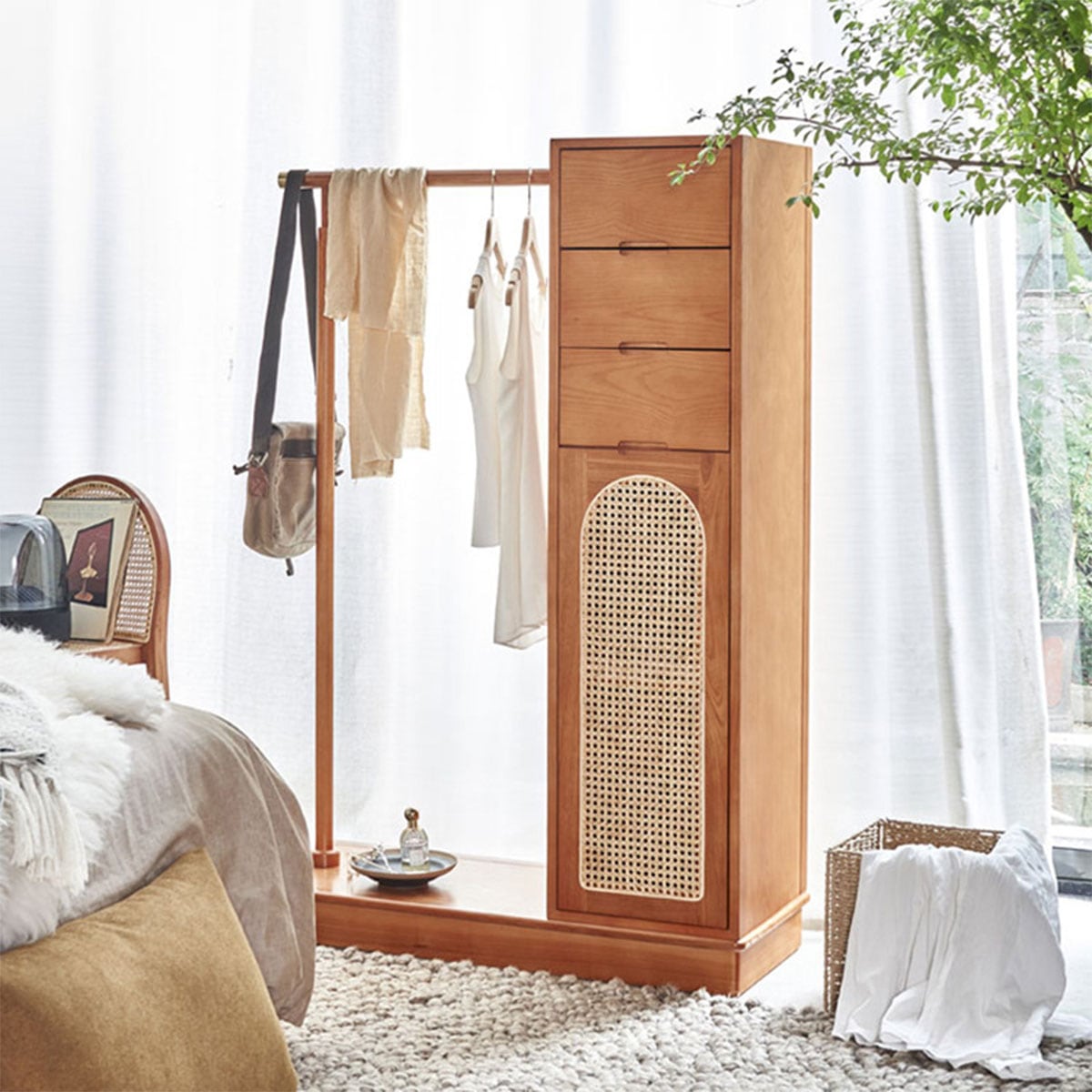 VeroMan ラタン編みクローゼット クローゼット ラック コートラック