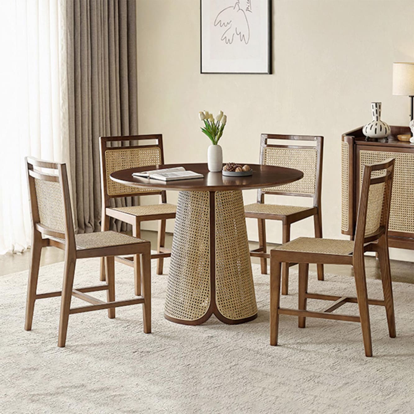 VeroMan ラタン編みチェア 一人掛け ダイニングチェア チェア 背もたれ