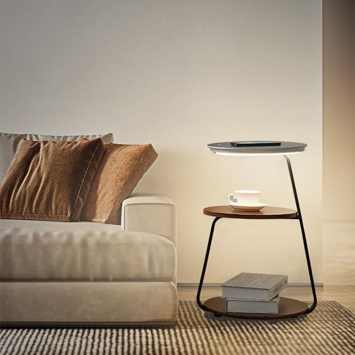 VeroMan サイドテーブル ソファサイドテーブル ライト付き 電気