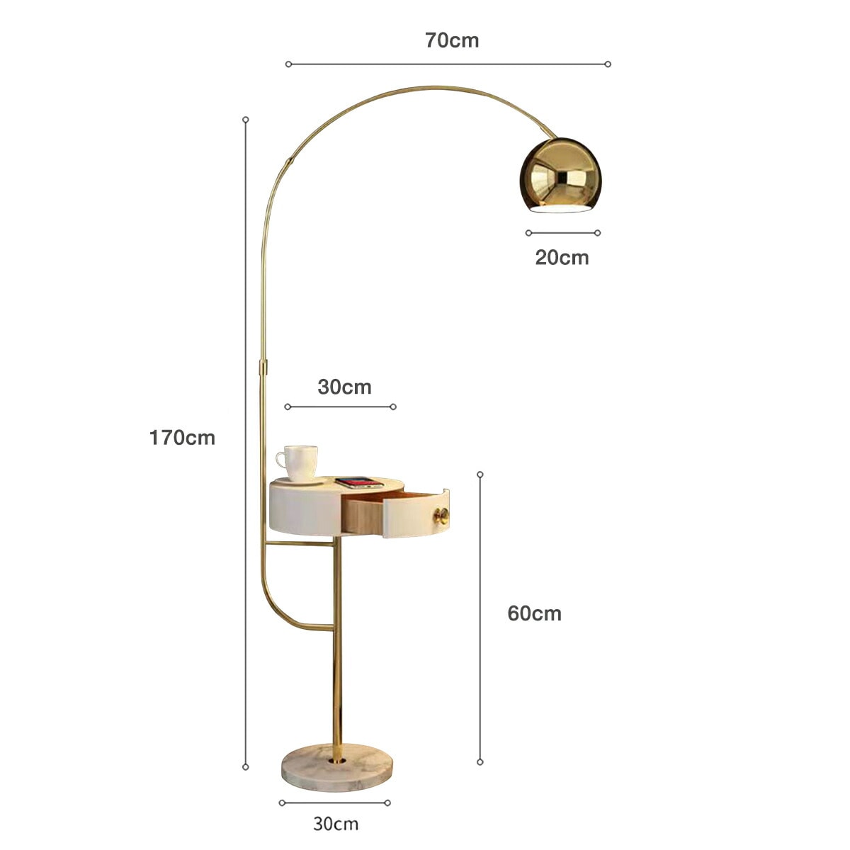 ゴールド&引き出し付き] VeroMan フロアライト サイドテーブル一体型