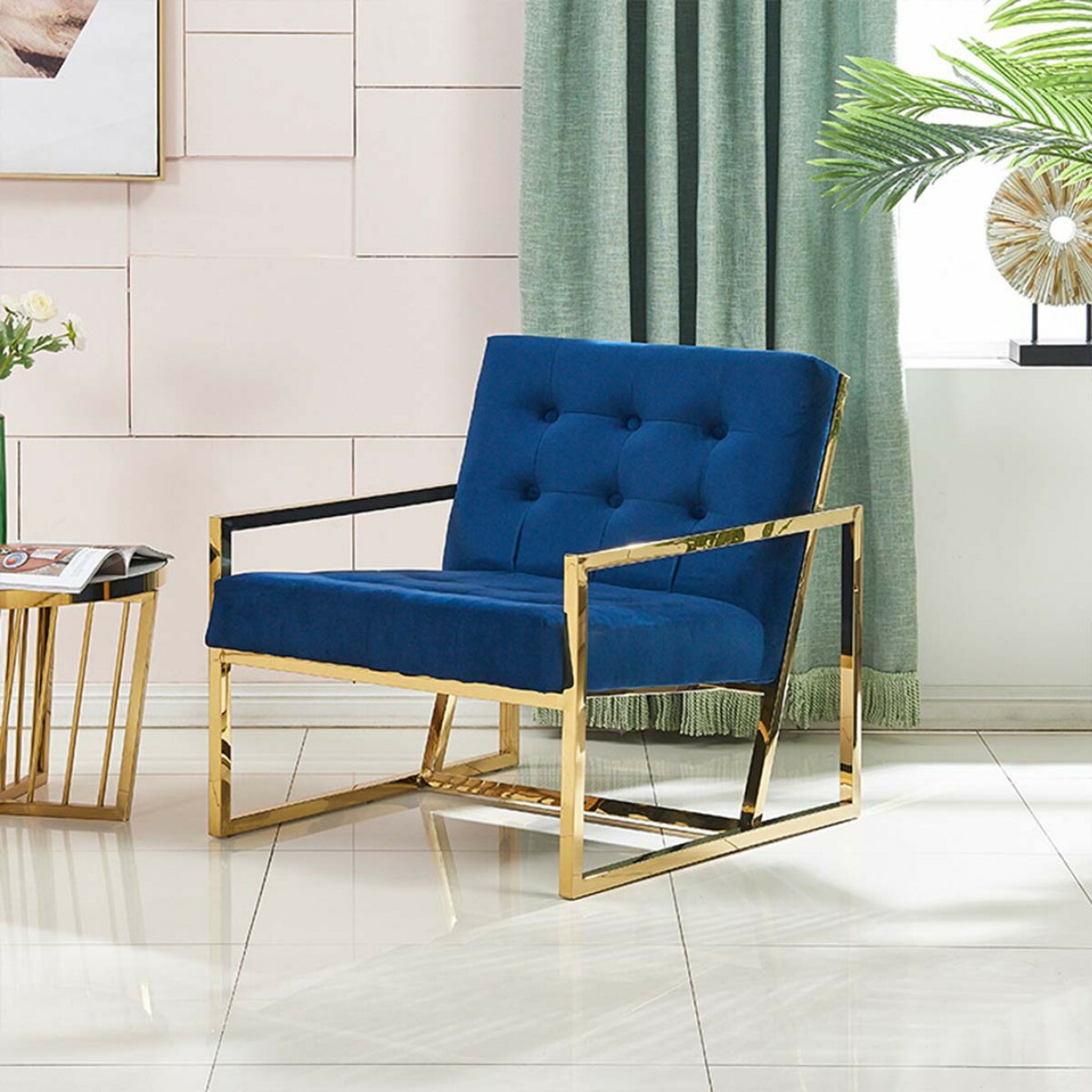 VeroMan ゴールドフレーム ラウンジチェア ステッチ ベルベット