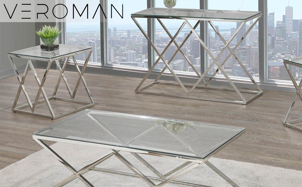 シルバー 140cm] VeroMan ローテーブル ソファサイド ガラステーブル