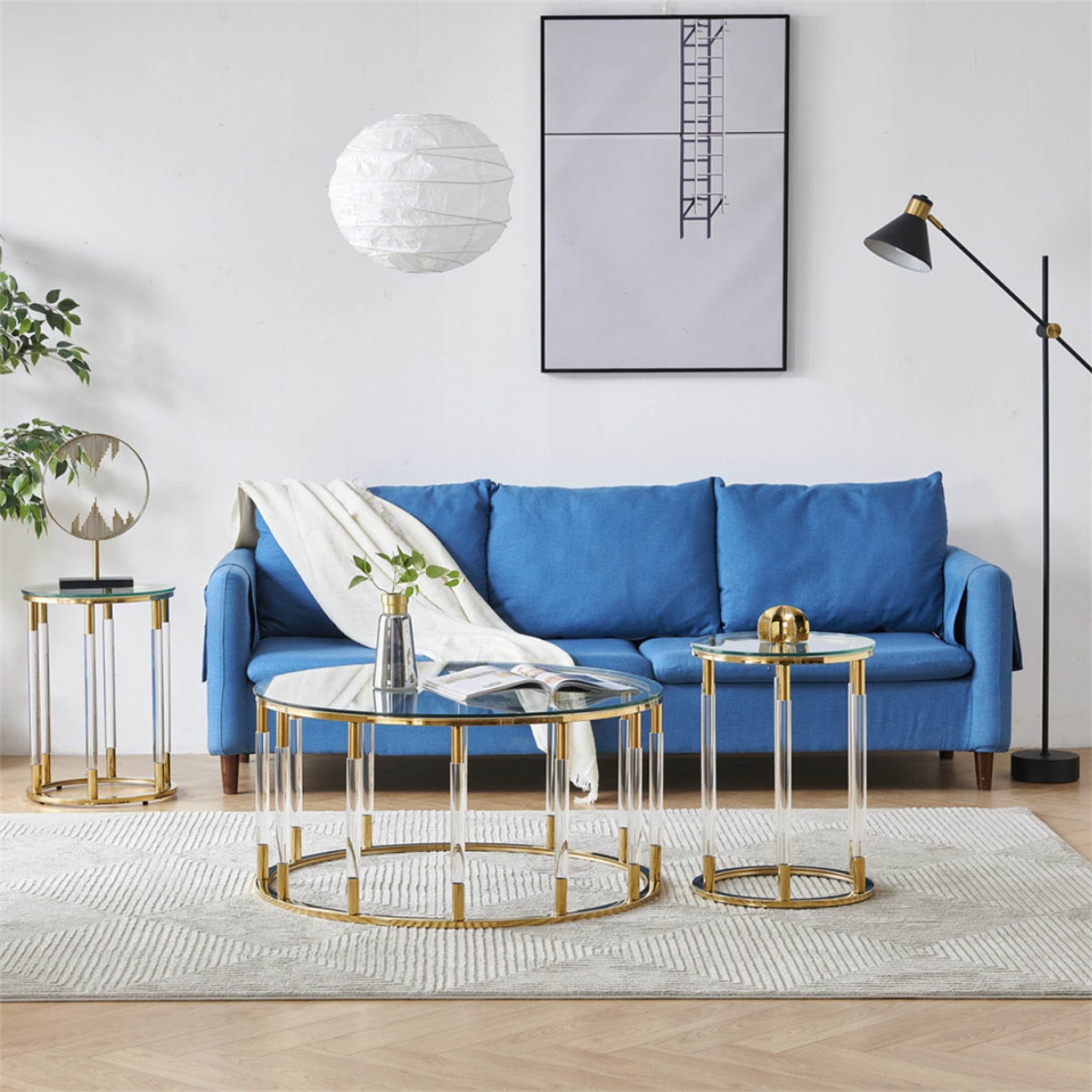 ゴールド 小] VeroMan サイドテーブル ソファサイド ガラステーブル