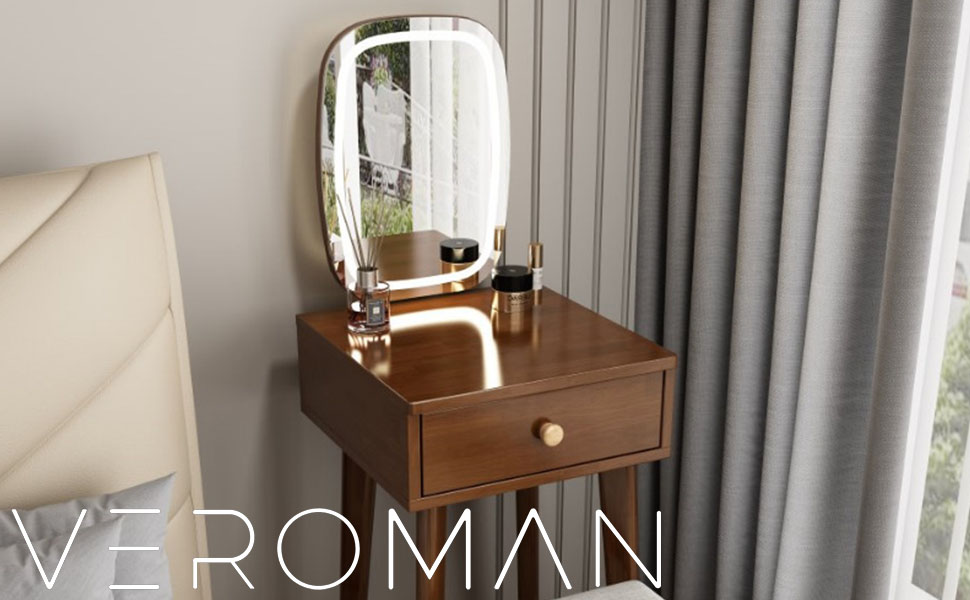 VeroMan ほんのり輝くLEDライト 引き出し付き化粧台 メイクも楽しく