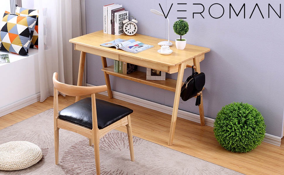 80cm] VeroMan テーブル 勉強机 机 コンソール 無垢材 ベージュ