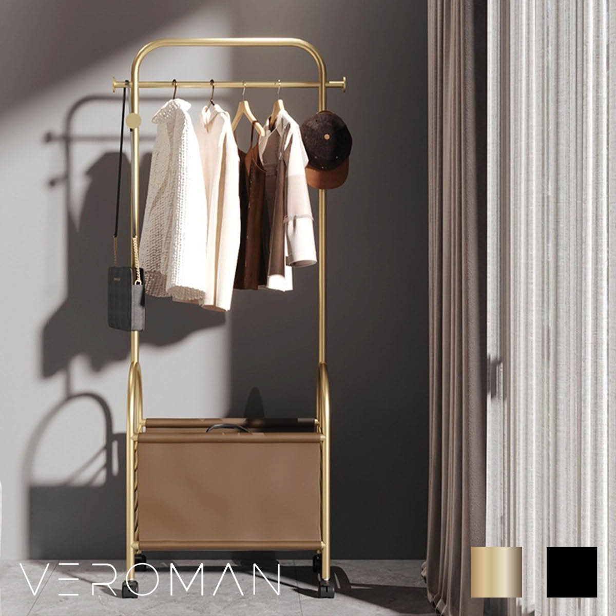 VeroMan ハンガーラック パイプハンガー 洋服掛け ゴールド キャスター