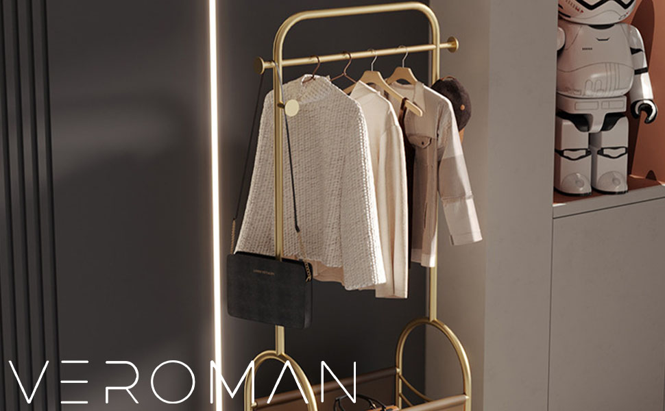 VeroMan ハンガーラック パイプハンガー 洋服掛け ゴールド キャスター