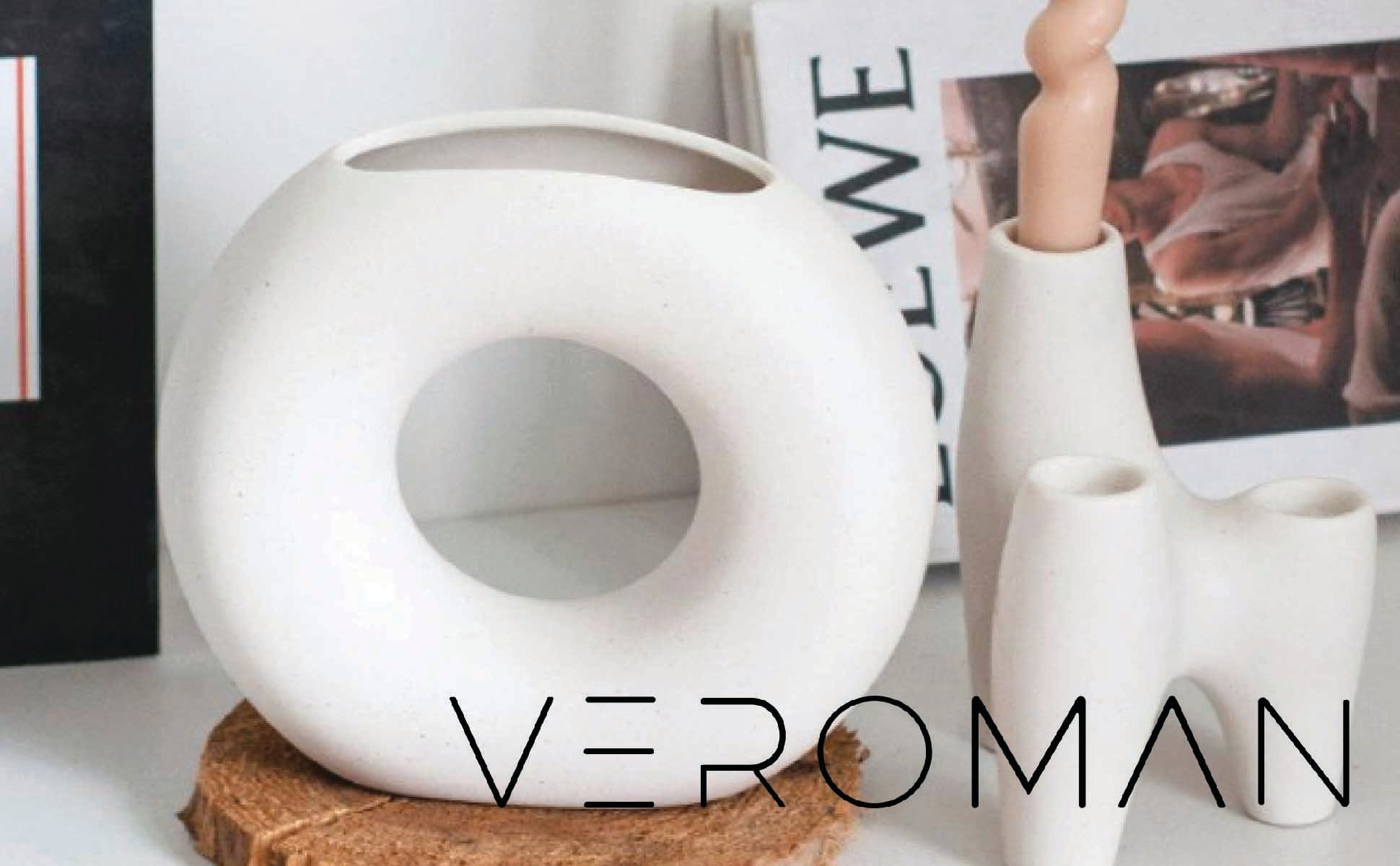 VeroMan 花瓶 丸 円形 フラワーベース ホワイト セラミックス 器