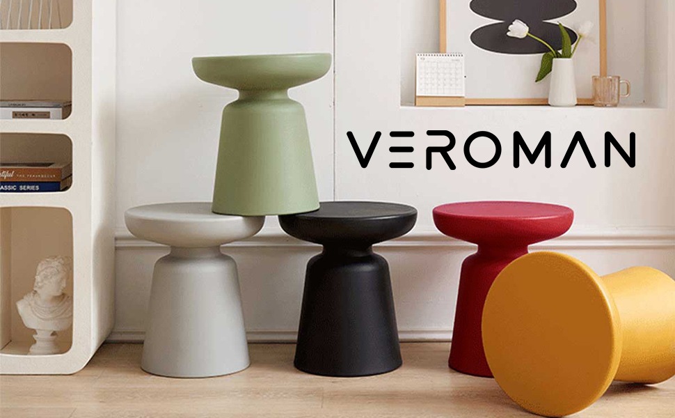 VeroMan サイドテーブル 丸型プラスチック製 マカロンカラーが可愛い