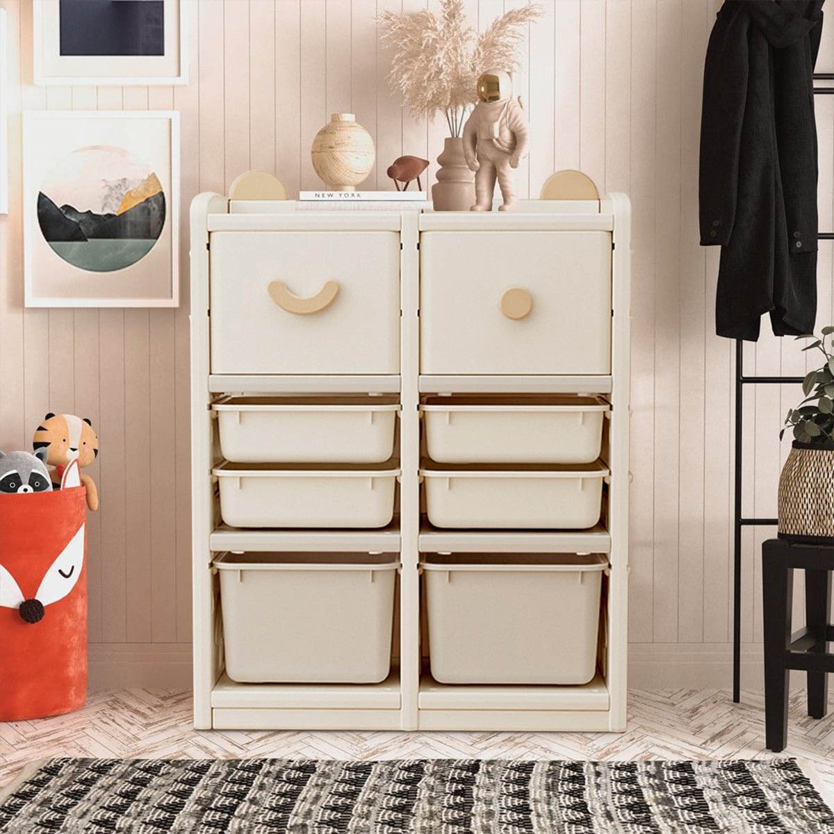3段 2列] VeroMan キッズ収納ラック 衣装棚 クローゼット おもちゃ箱