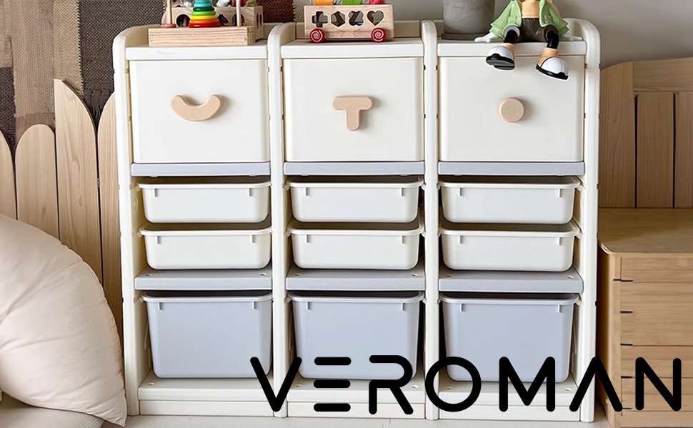 3段 3列] VeroMan キッズ収納ラック 衣装棚 クローゼット おもちゃ箱