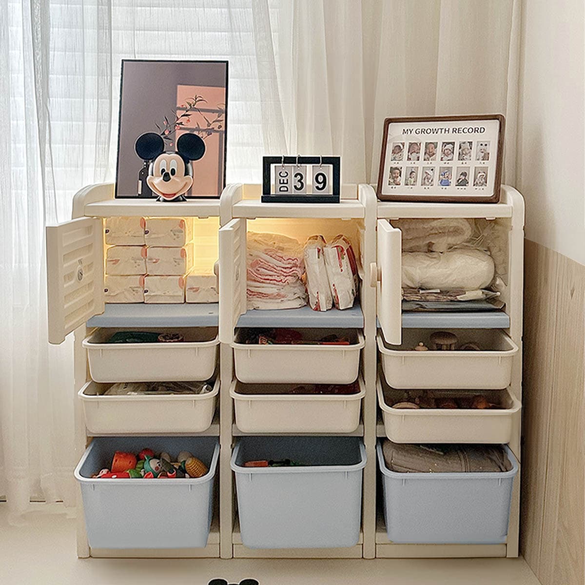 3段 3列] VeroMan キッズ収納ラック 衣装棚 クローゼット おもちゃ箱