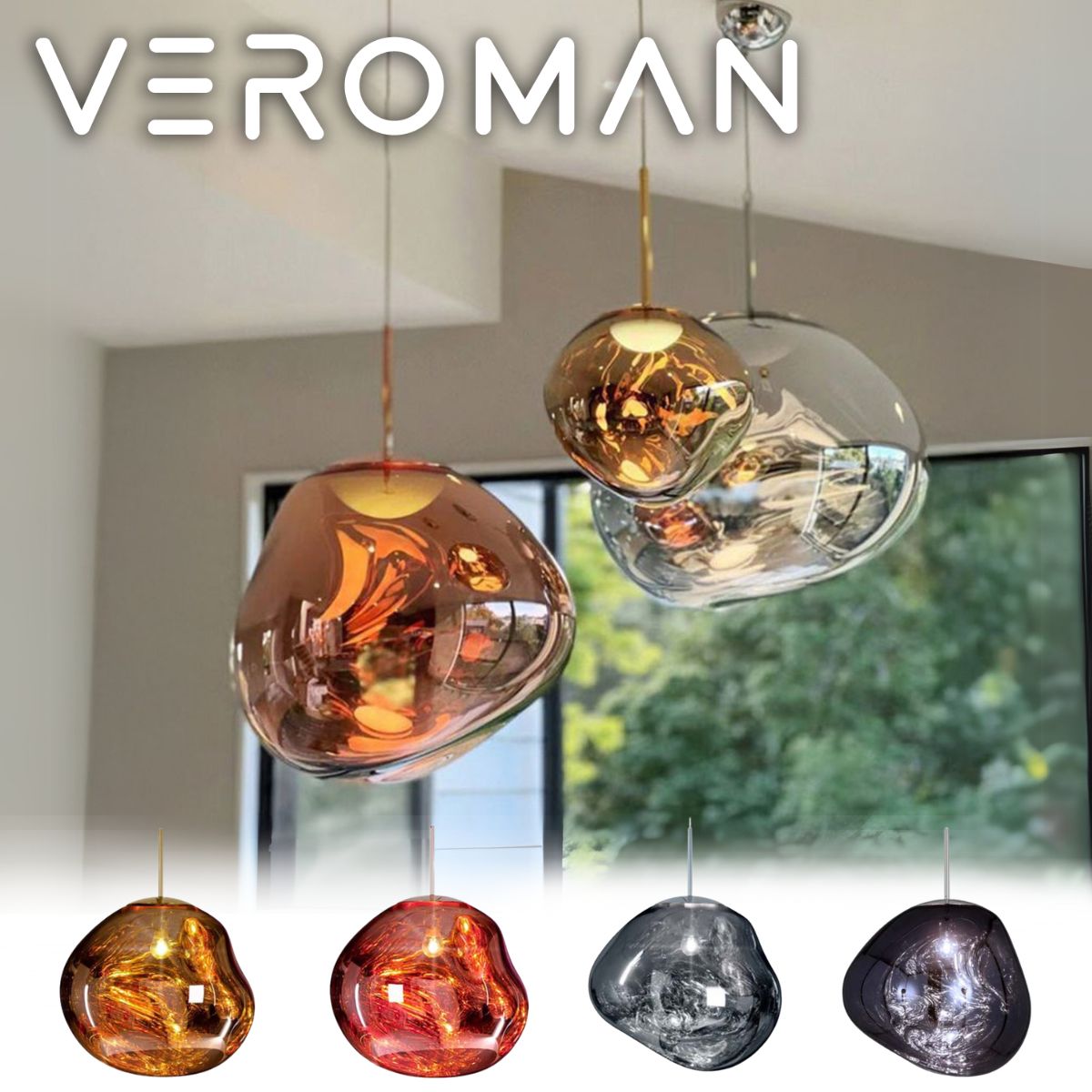 直径38cm] VeroMan 溶け落ちていくような ペンダントライト 鏡の