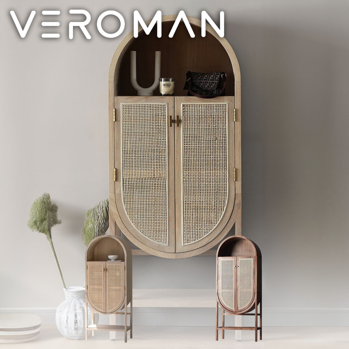 VeroMan ラタン収納ラック 収納ラック 収納棚 ラック 棚 食器棚 小判型 