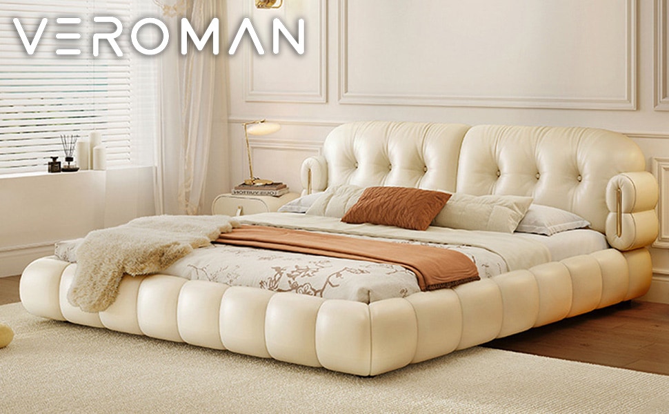 ワイドダブル]VeroMan もこもこクッションデザイン ベッドフレーム
