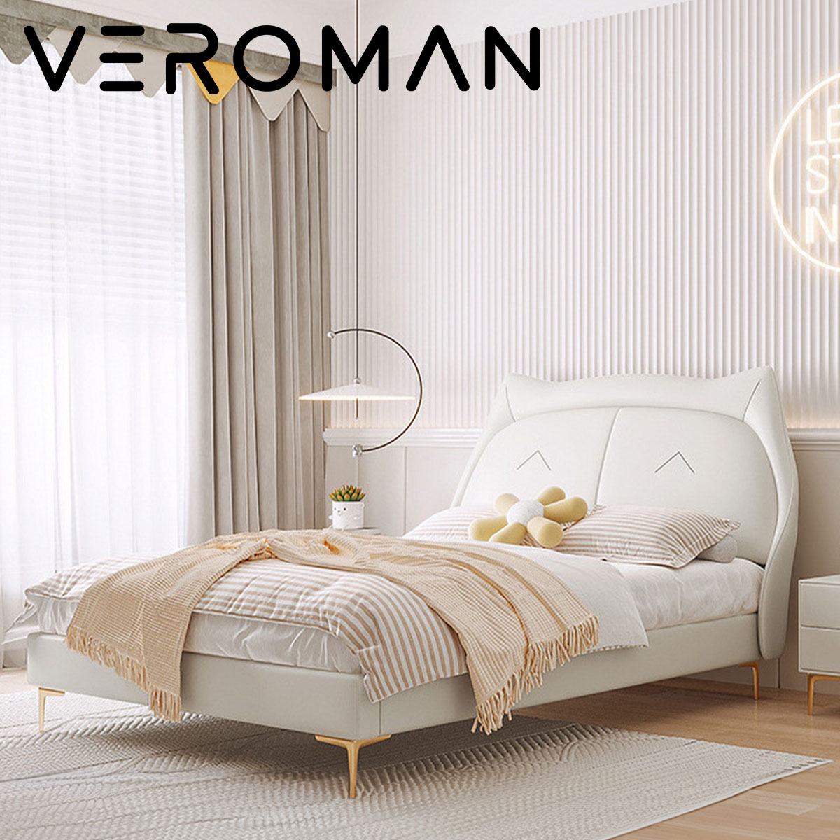 セミダブル]VeroMan ベッド 収納ベッド ラック やさしい猫耳デザイン