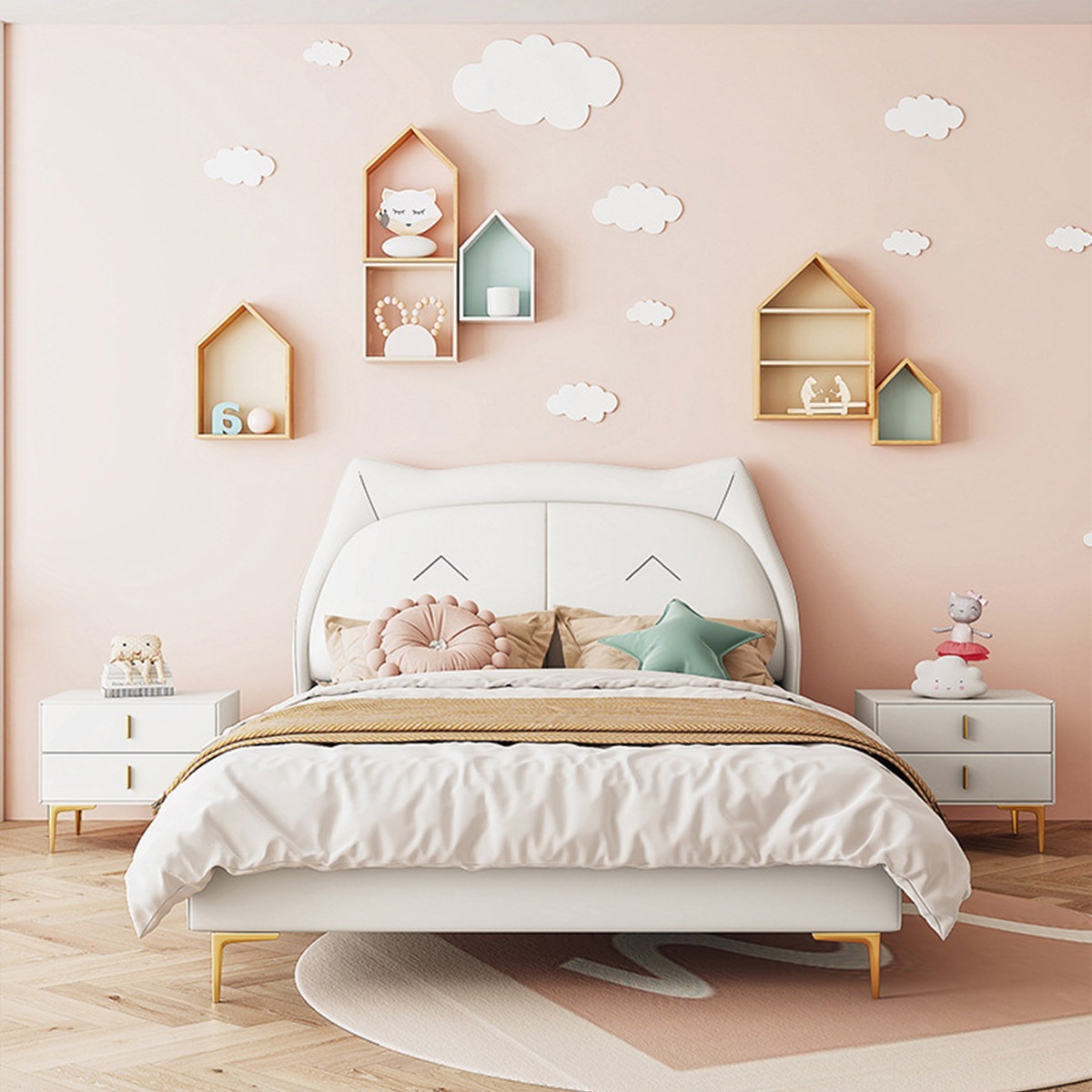 セミダブル]VeroMan ベッド 収納ベッド ラック やさしい猫耳デザイン