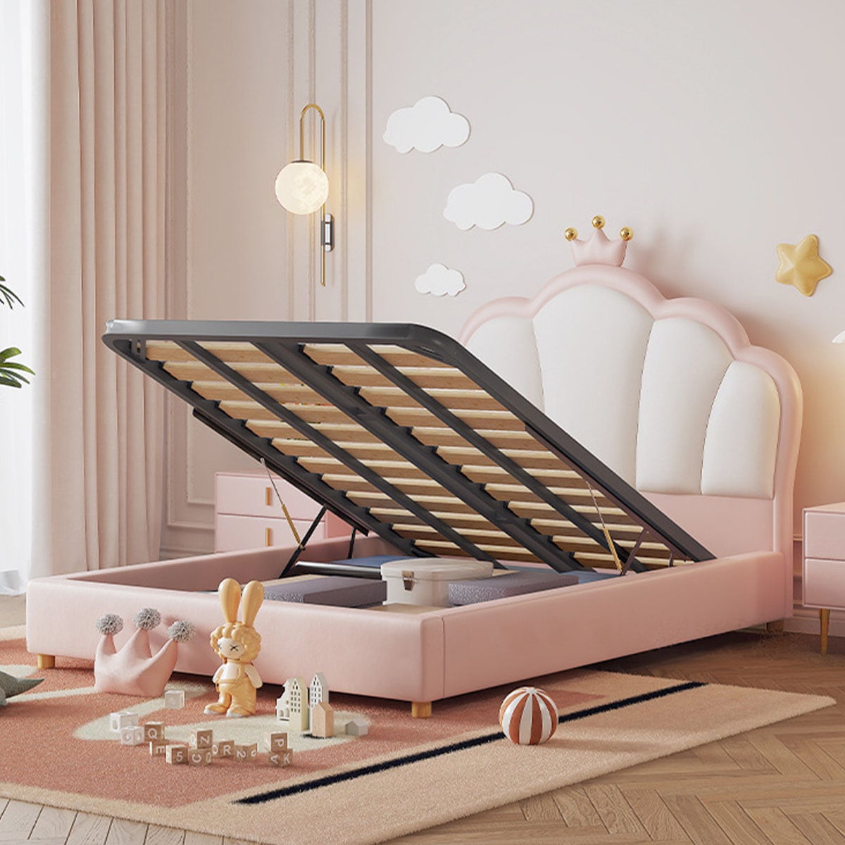 セミダブル]VeroMan 王冠デザインで華やぐお姫様ベッド 丈夫で安心感