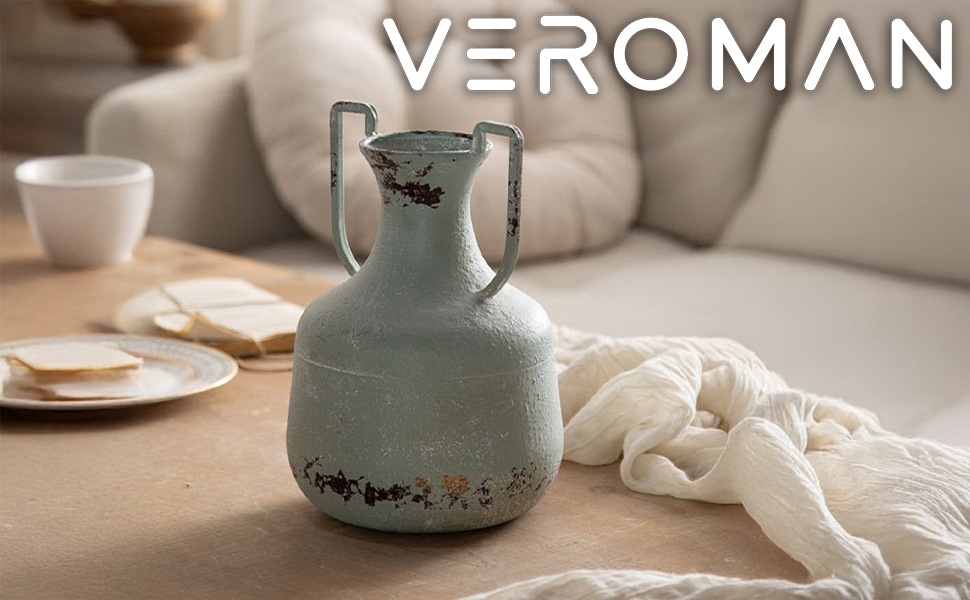 VeroMan アンティーク調グリーン花瓶 ざらりとした質感が映える