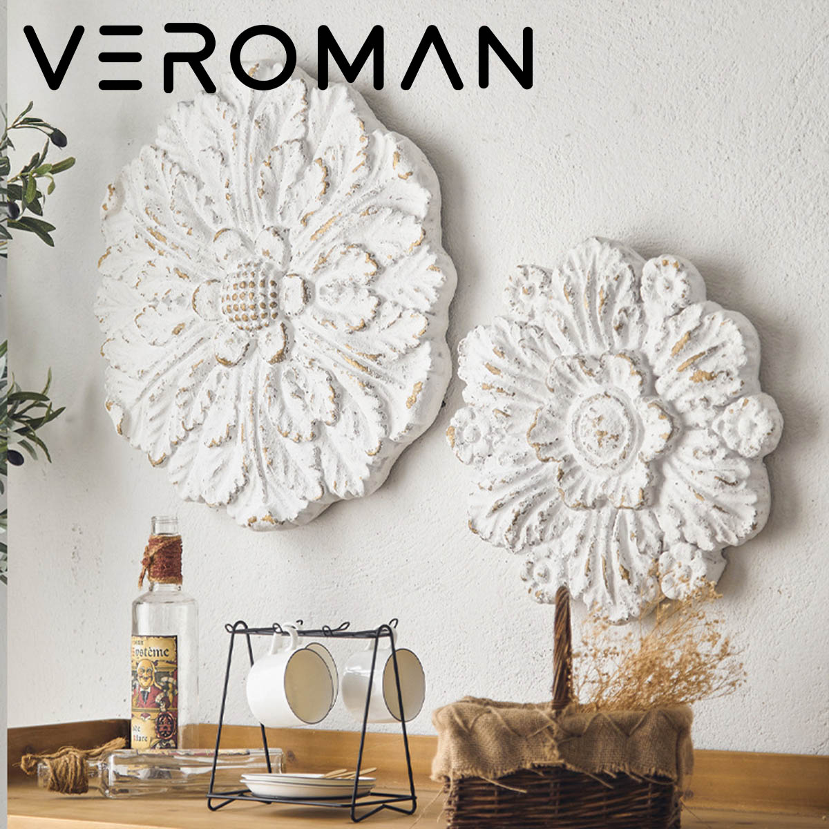 2個セット] VeroMan 彫花装飾 壁掛けアート 美しいアンティーク調の