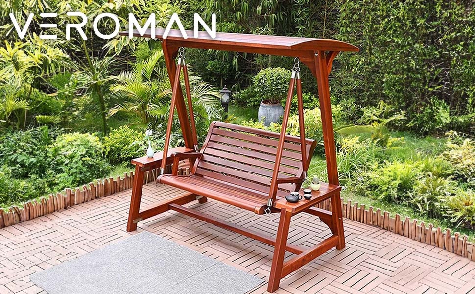 VeroMan やすらぎ感じる 屋根付き木製ブランコ 三角構造 高級