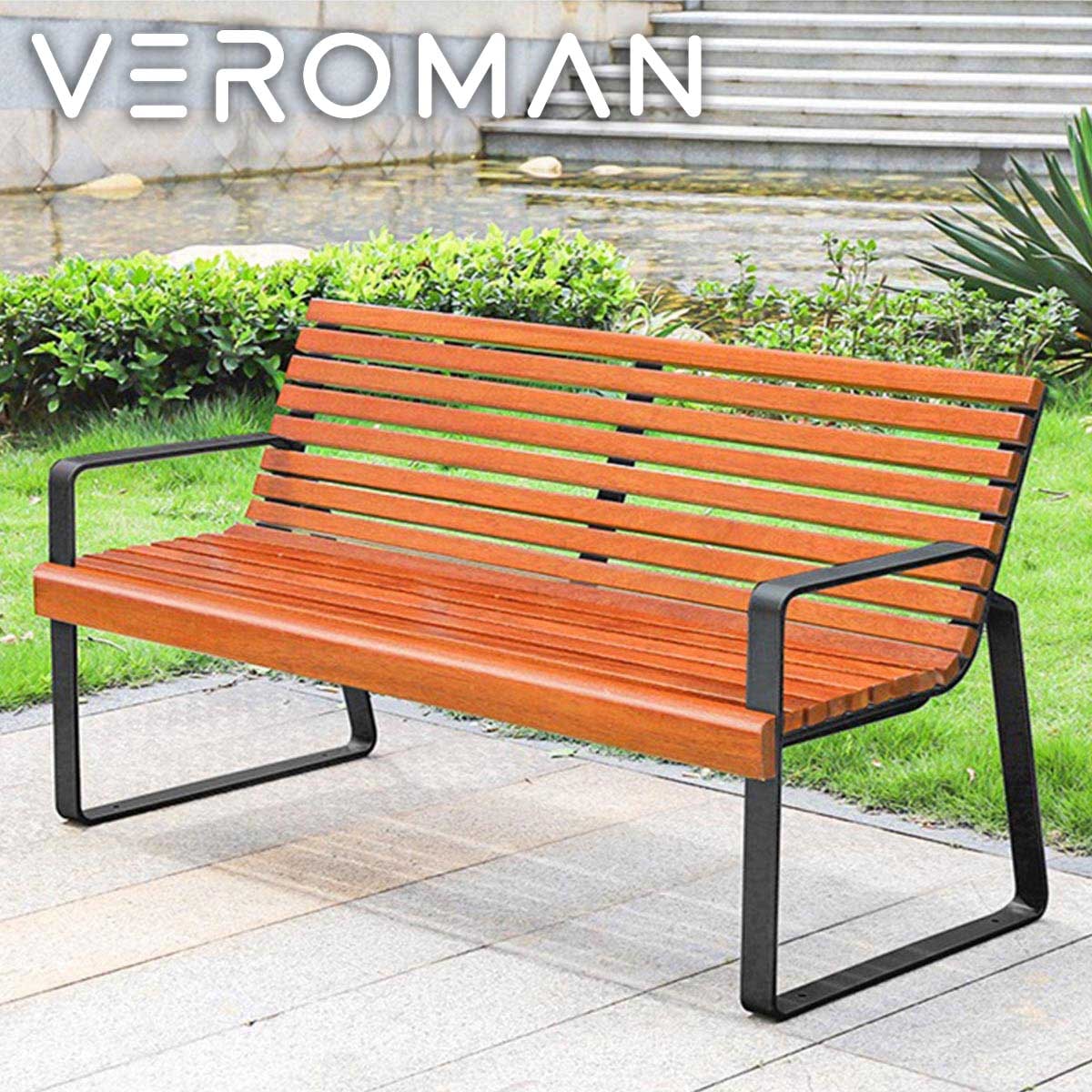 VeroMan ほっこりとした温もり感じる 天然木スチールベンチ ガーデン