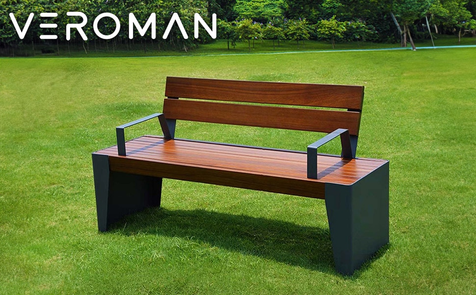 VeroMan 木製 ベンチ 背もたれ付き 長椅子 肘掛け付き 快適設計 耐久性