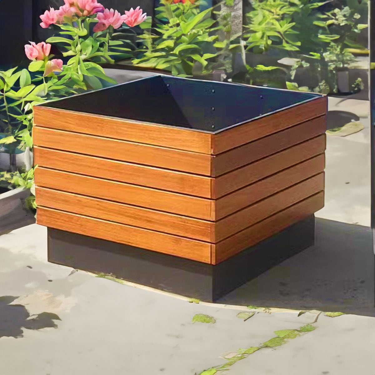 VeroMan 柔らかな 木目調の花壇 高耐久 スチールと木材の