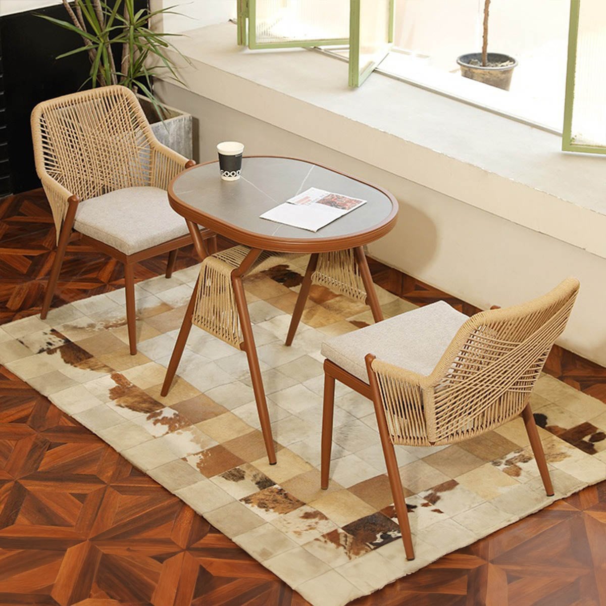 VeroMan 柔らかな温もりを感じる 楕円形のラタン風ダイニングテーブル