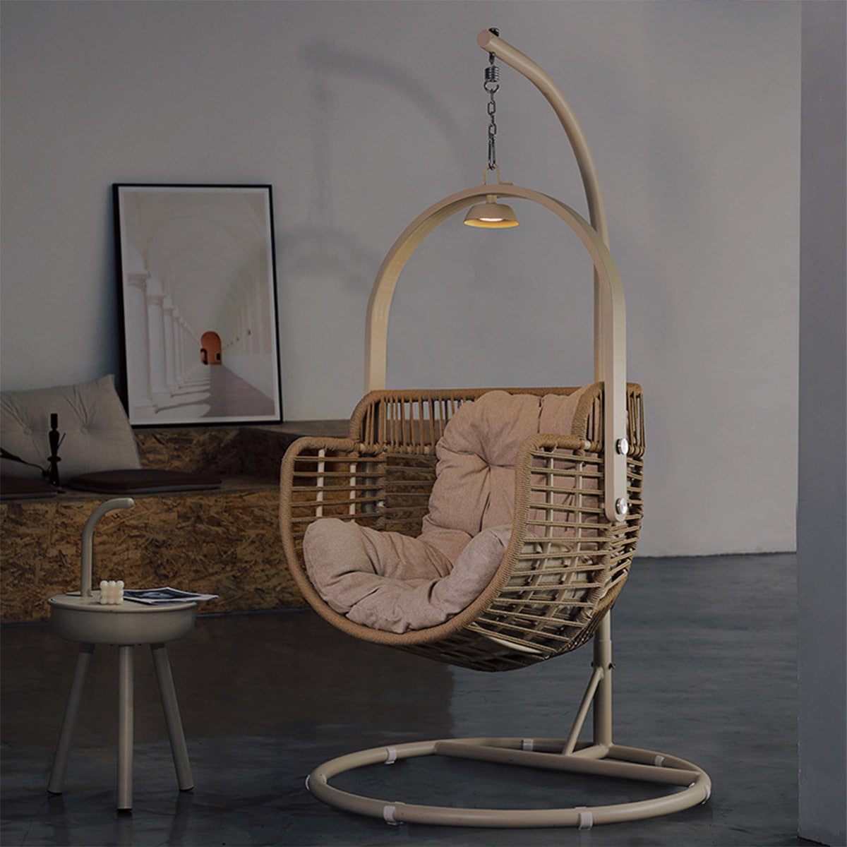 ホワイト アイアンハンギングチェア オーバル型 ホワイト アイアンハンギングチェア オーバル型 ホワイト アイアン