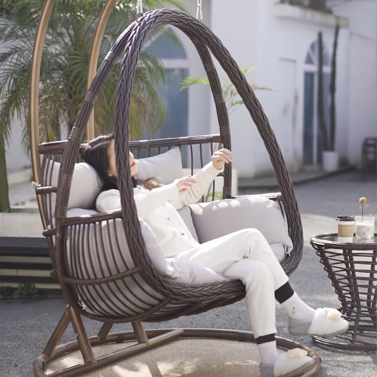 2人用] VeroMan 包み込むような形状の卵型吊り椅子 厚手の快適