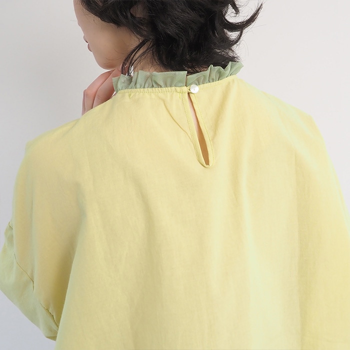 60ふんわりローン リエカブラウス　ブラウスを着た女性の全身