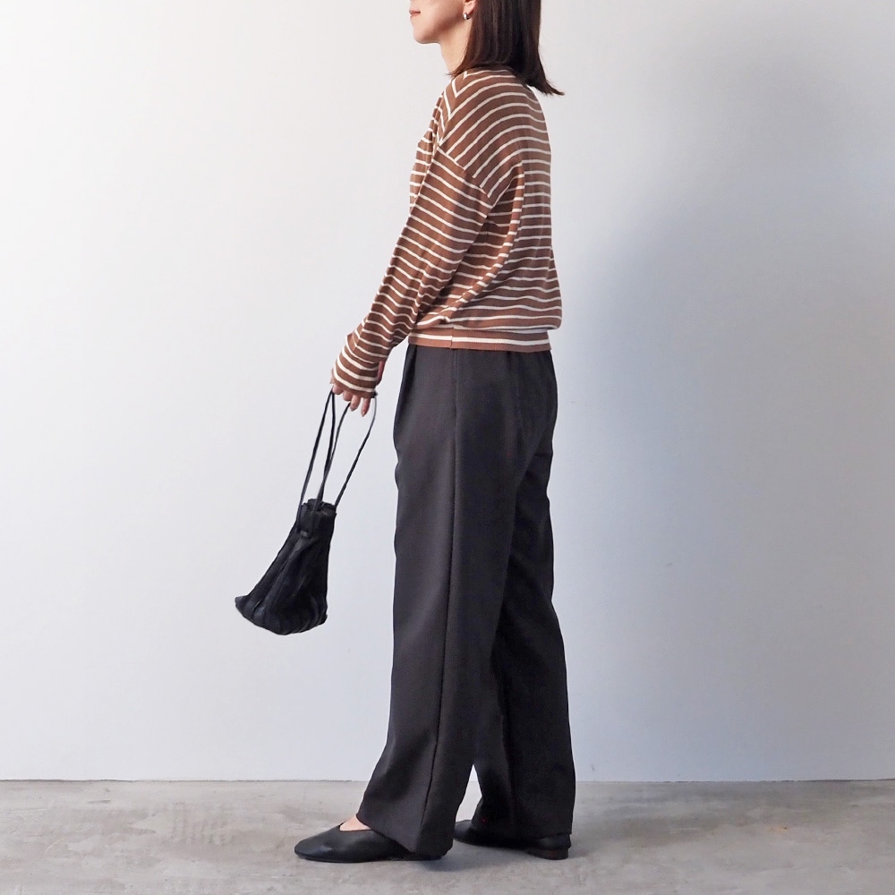 LANATEC-ECOツイルストレッチ イージーパンツ パンツを着た女性の全身