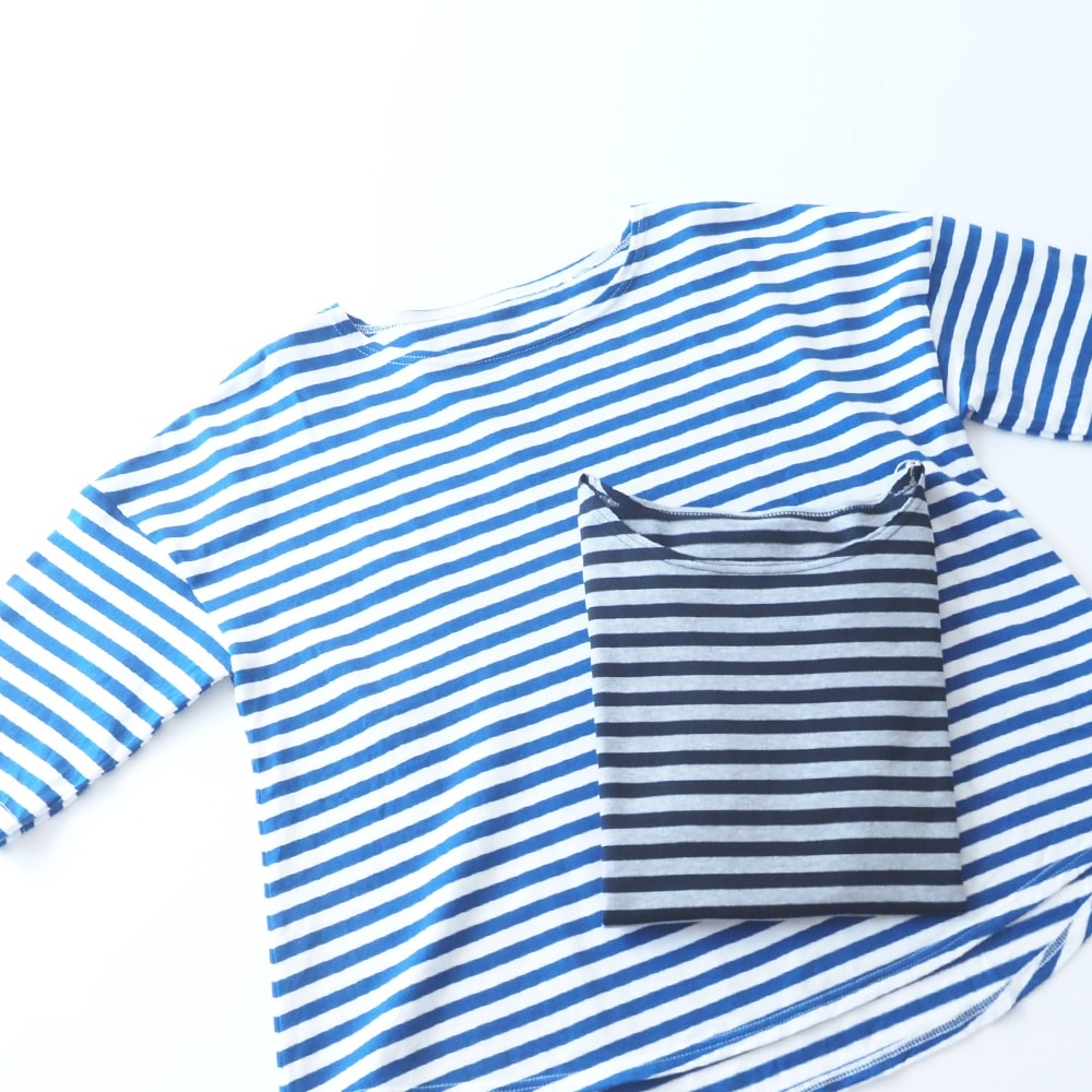 40/2天竺BD ミナミラウンドシャツ　Tシャツを着た女性の正面