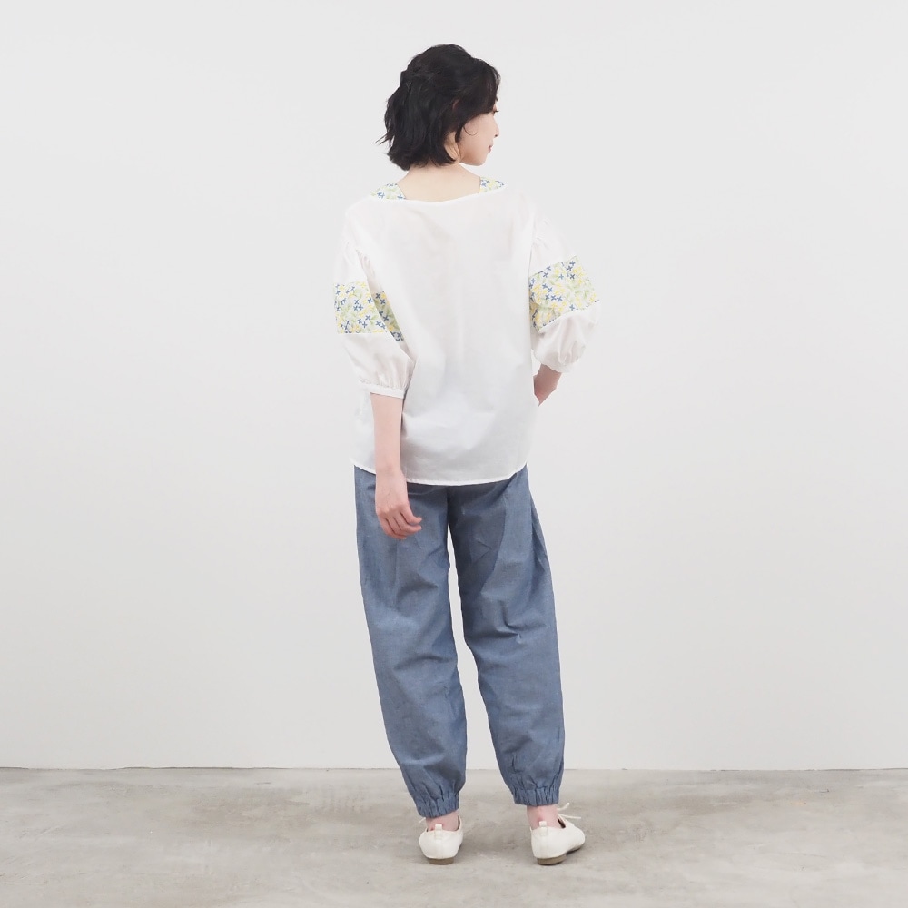 NARU(ナル) 小花刺繍ローン 切替ギャザースリーブPO 661930