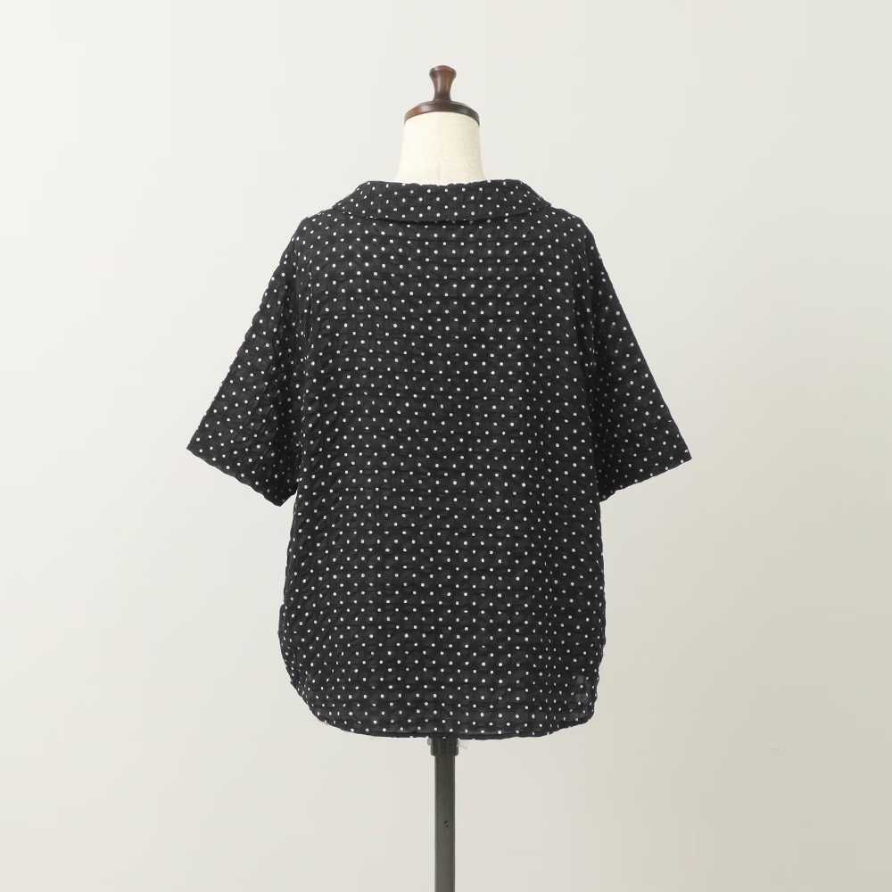 80ローンリップルシンプルドット ワイドカラーシャツ　ブラウスの正面ディティール